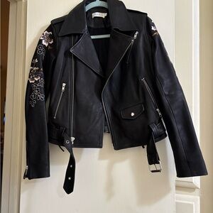 ALC Benson Embroidered Black Leather Jacket